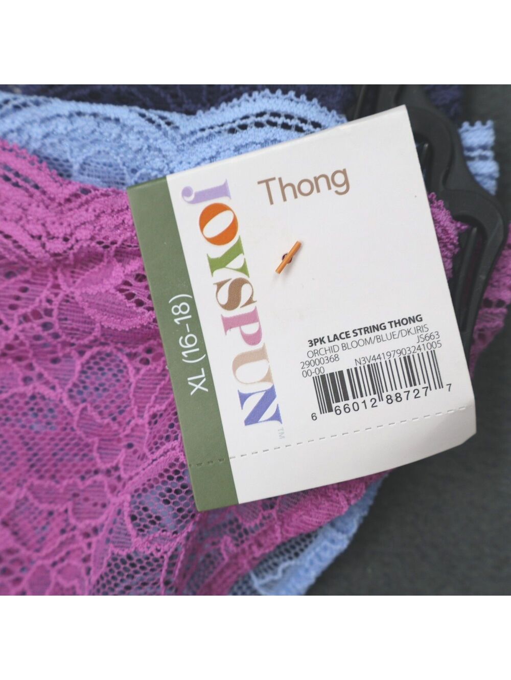 Joyspun 3-Pack Womens Lace String Thong Panties XL 16/18 Orchid Blue Dark Iris - Picture 2 of 3